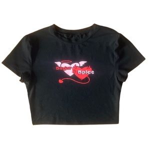 sugar and spice y2k baby tee devil and angel crop top